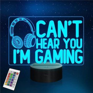 Can't Hear You I'm Gaming Night Light, Headset Graphic Video Games